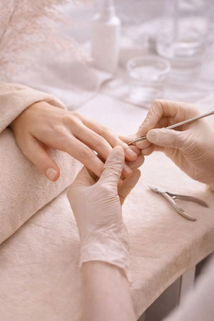Professional manicure in progress